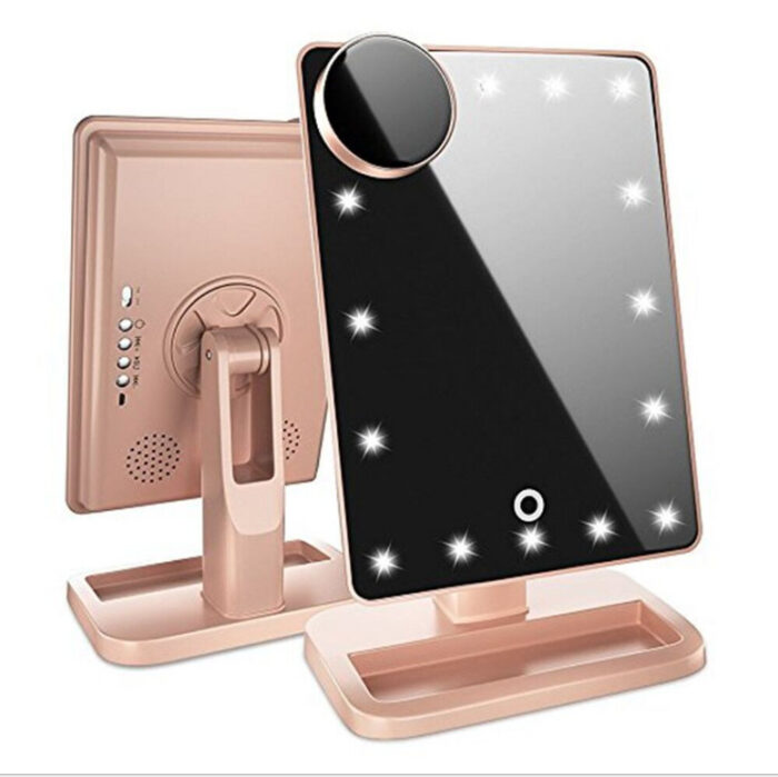 Touch Screen Makeup Mirror With 20 LED Light Bluetooth Music Speaker 10X Magnifying Mirrors Lights - Image 1