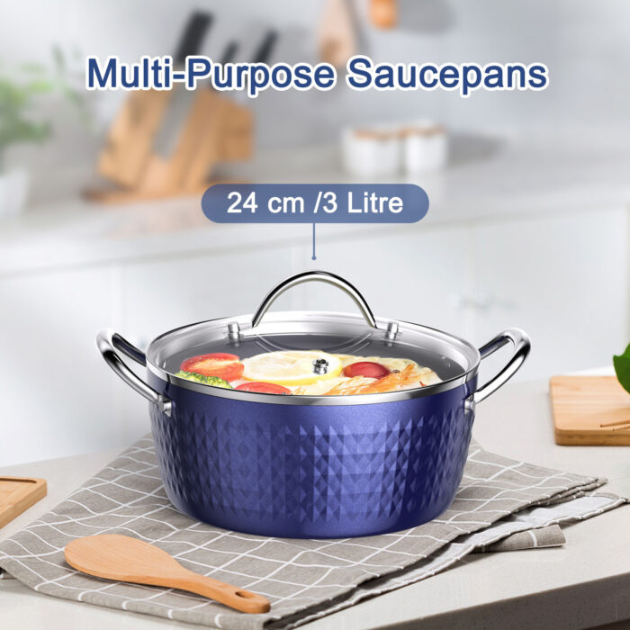 Casserole Dish, Induction Saucepan With Lid, 24cm 2.2L Stock Pots Non Stick Saucepan, Aluminum Ceramic Coating Cooking Pot Free, Suitable For All Hobs Types,  Amazon Banned - Image 2